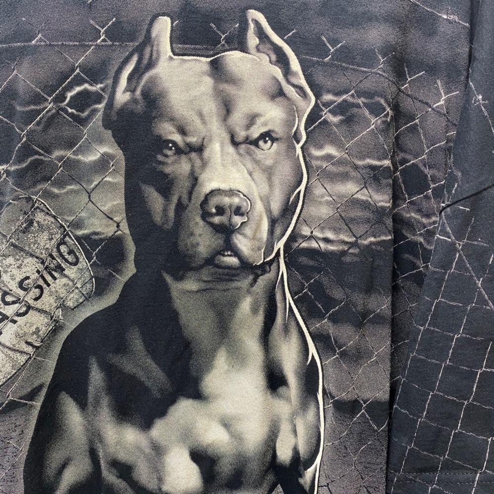 Vintage Y2K 3X Pit Bull Dog Graphic T-Shirt Black All Over Graphic Print
